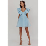 ORGANZA RUFFLE SLEEVE MINI DRESS: BLUE / S-Saints & Secrets