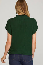 GREEN DROP SHOULDER SLEEVELESS MOCK NECK KNIT SWEATER-Peace Love Line