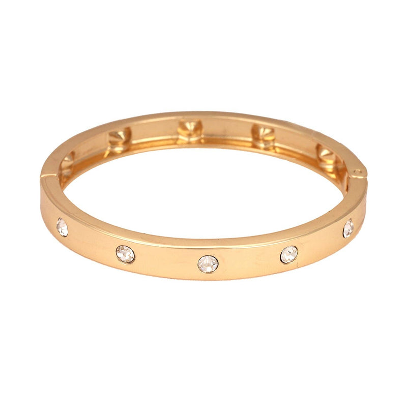 GOLD HINGED BRACELET WITH RHINESTONE ACCENTS-What's Hot