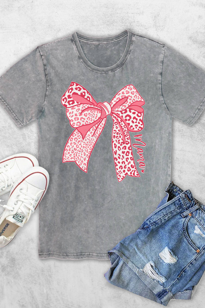 COQUETTE LEOPARD BOW MAMA WOMEN'S VINTAGE GREY GRAPHIC TEE-Rustee Clothing