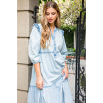 LIGHT DENIM TIERED MIDI DRESS-THML