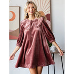 VELVET PUFF SLEEVE PETER PAN COLLAR SHORT DRESS-Sissy Boutique