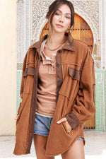 Camel Soft Brushed Button Down Long Sleeve Fleece Shacket-La Miel-Sissy Boutique