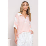 STRIPED SPORTY PASTEL AND WHITE PINK POLO SHIRT-Hailey&Co