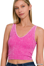 PLUM WASHED RIB CROP V NECK TANK W/ REMOVABLE BRA-42POPS