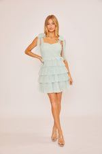 DUSTY SAGE RUFFLED MINI DRESS WITH SHOULDER SELF TIES-Baevely by Wellmade USA