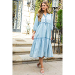 LIGHT DENIM TIERED MIDI DRESS-THML