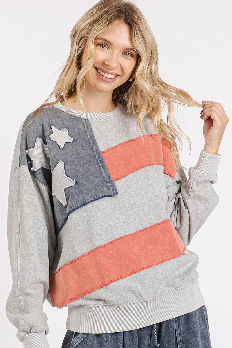 AMERICAN FLAG USA PATCH MINERAL WASH PULLOVER TOP-mittoshop-Sissy Boutique