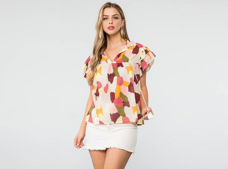 MULTICOLORED FALL SPOTTED PATTERN TOP-THML