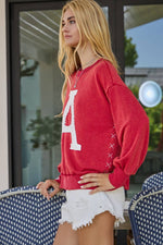 ACID WASHED DARK RED SWEATSHIRT 'A' LOGO ON TOP (ALABAMA)-Oddi