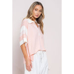 STRIPED SPORTY PASTEL AND WHITE PINK POLO SHIRT-Hailey&Co