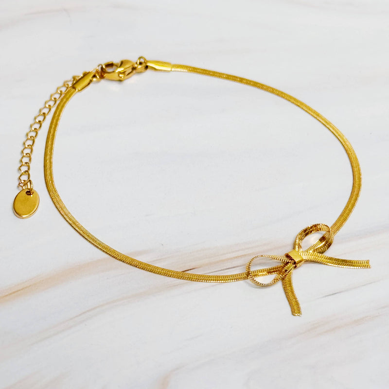 Herringbone Chain Bow Anklet-Ellison+Young-Sissy Boutique