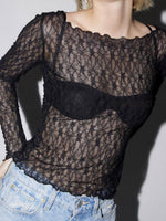 BLACK SEMI-SHEER LACE CROP TOP-DE VAVE