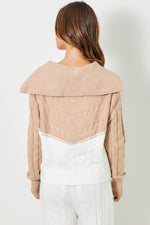 TAUPE/IVORY FRONT  ZIP CABLE KNIT SWEATER-Baevely by Wellmade USA