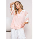 STRIPED SPORTY PASTEL AND WHITE PINK POLO SHIRT-Hailey&Co