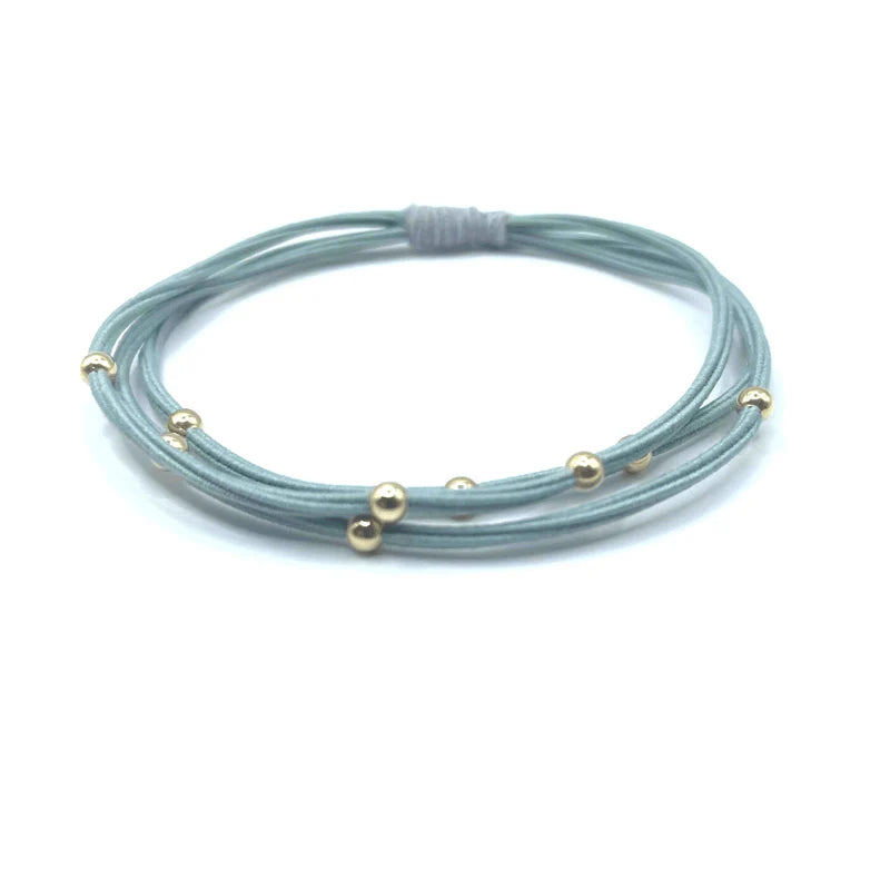 SINGLE WATER PONY 3MM GOLD WATERPROOF HAIR BAND IN LIGHT GREEN & GRAY-Erin Gray