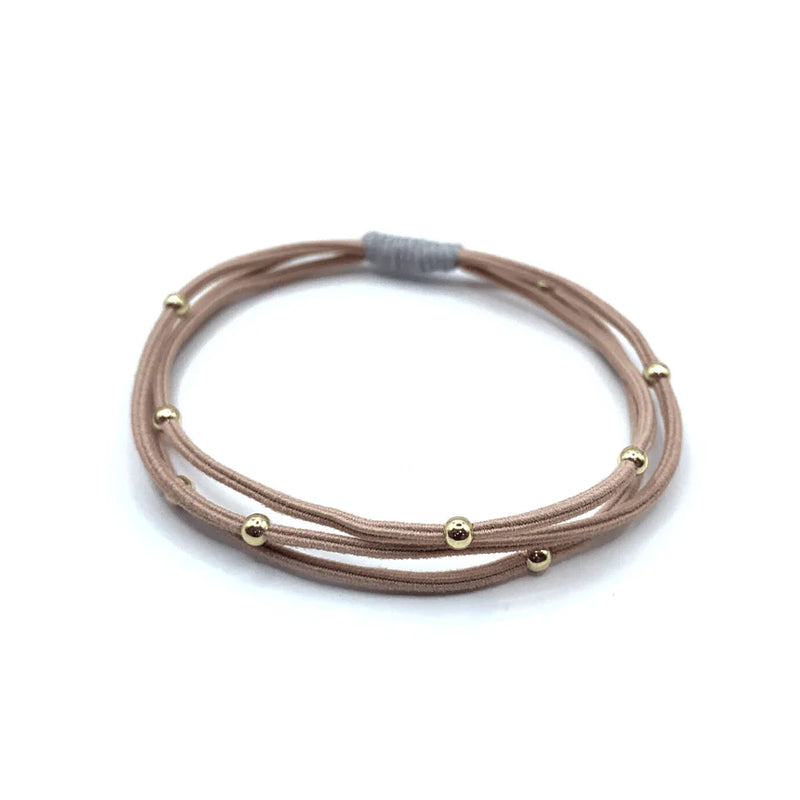 SINGLE WATER PONY 3MM GOLD WATERPROOF HAIR BAND IN PEACH AND GRAY-Erin Gray