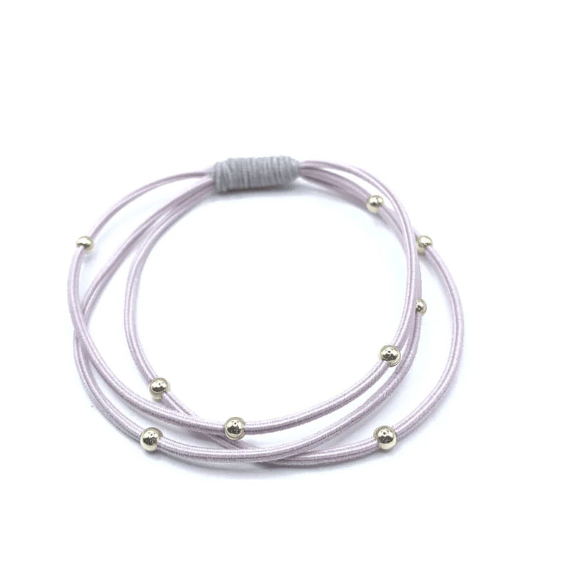 SINGLE WATER PONY 3MM GOLD WATERPROOF HAIR BAND IN PINK AND LIGHT GRAY-Erin Gray