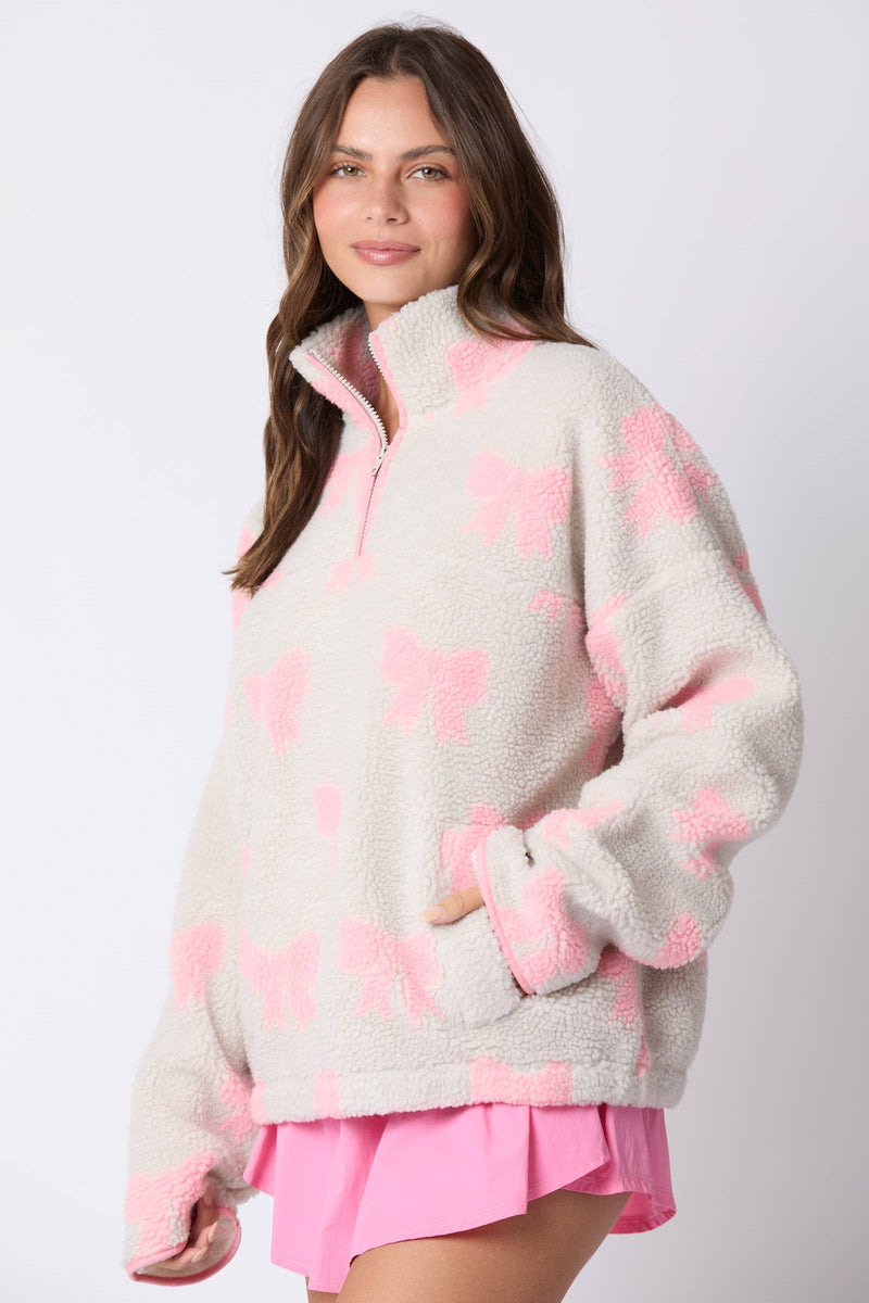 Bow Jacquard Sherpa Sweatshirts-Peach Love California-Sissy Boutique