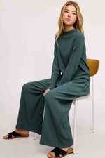 Pine Green Stretchy Crinkled Fabric Relaxed Fit Lounge Set-La Miel