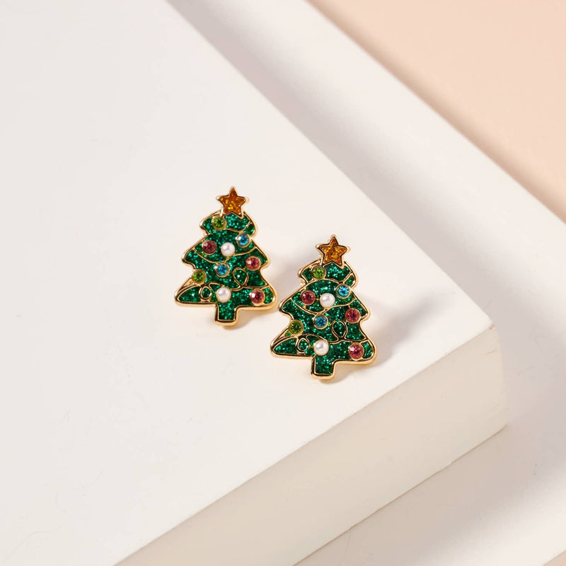 CHRISTMAS TREE ENAMEL STUD EARRINGS: GREEN-Lilla Haven