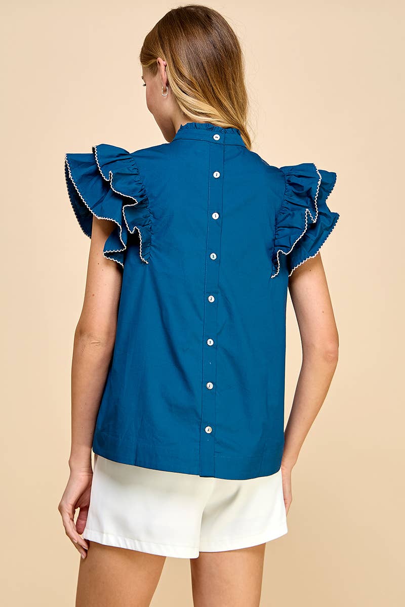 NAVY PLEATED BUTTON DOWN DESIGN ON THE BACK TOP-TCEC