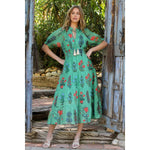 GREEN TIERED FLOWER PRINT DRESS-THML