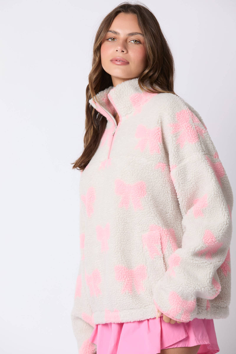 Bow Jacquard Sherpa Sweatshirts-Peach Love California-Sissy Boutique