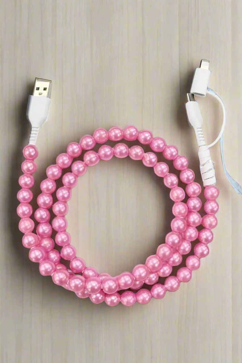 Pink Pearl Cord Phone Charger-Nash Grey-Sissy Boutique