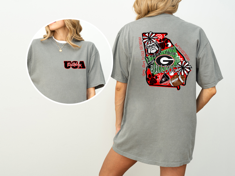 UGA (GEORGIA) BULLDOGS DRAWN STATE GREY GRAPHIC TEE-Simply You Customs