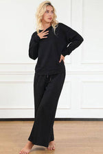 Textured Long Sleeve Top and Drawstring Pants Set-Double Take