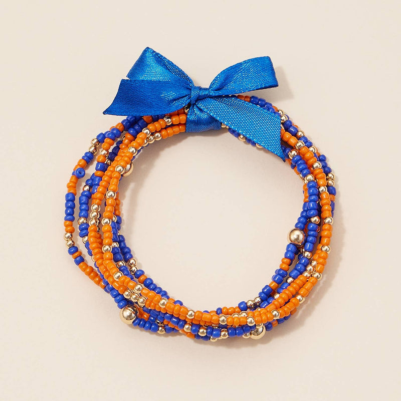 GAME DAY SEED BEADED BRACELET SET: ORANGE/NAVY-Frem