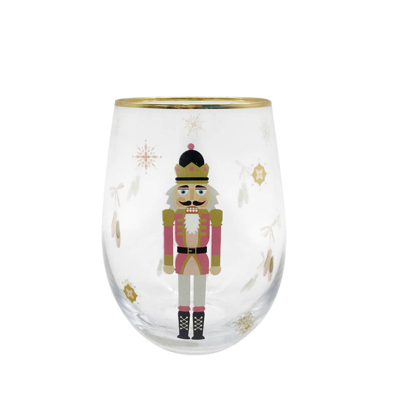 HOLIDAY NUTCRACKER STEMLESS WINE GLASS: GOLD-Cork Pops Inc