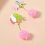 CHRISTMAS GREEN MONSTER HAND & POM-POM DANGLING EARRINGS: PINK-Lilla Haven