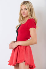 RED AND BLACK COLOR BLOCK VISCOSE KNIT TOP-Peach Love California