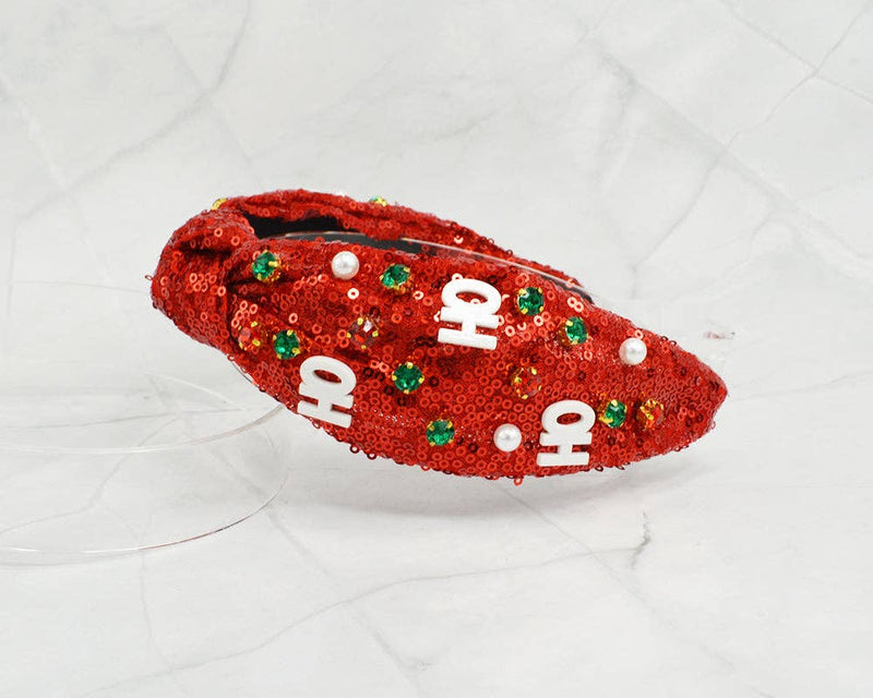 RED HEADBAND WITH HO,HO,HO AND CHRISTMAS ACCENTS-What's Hot