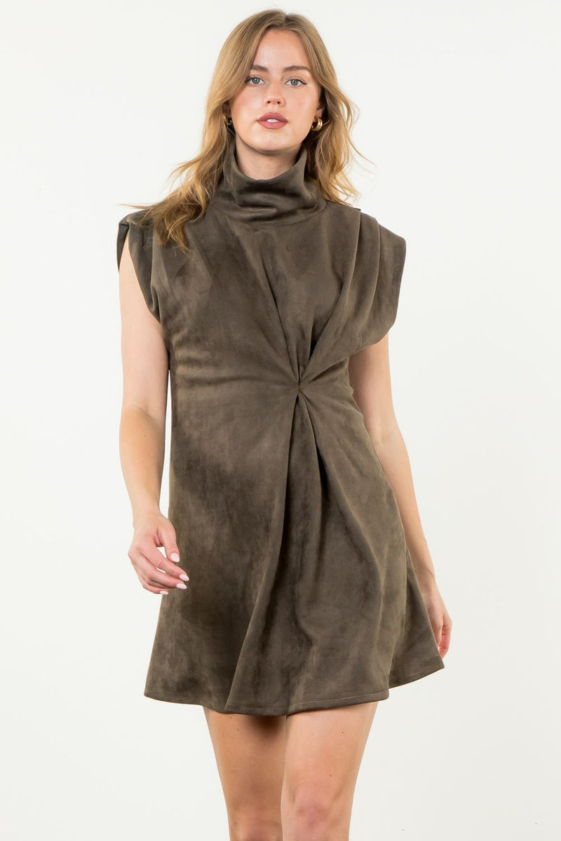 THML Olive Turtleneck Suede Dress-THML-Sissy Boutique