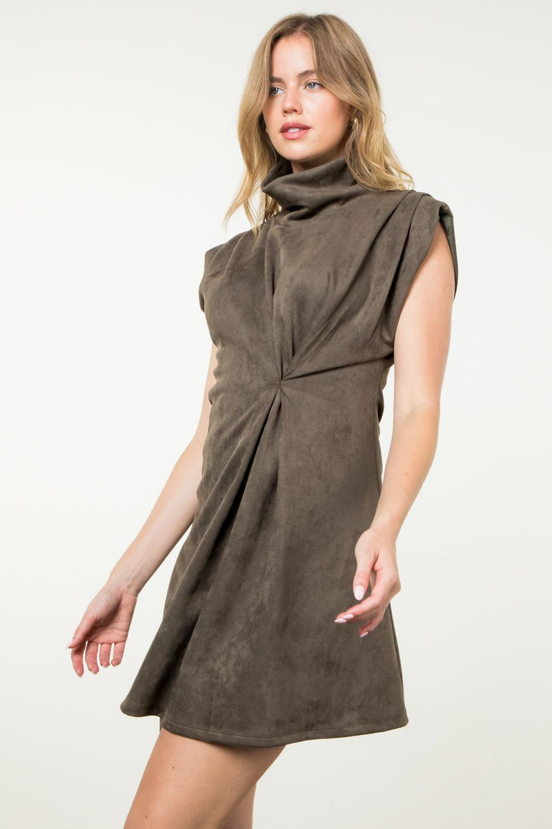 THML Olive Turtleneck Suede Dress-THML-Sissy Boutique