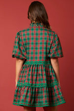 CHRISTMAS PLAID RIC-RAC TRIM MINI DRESS-Sissy Boutique