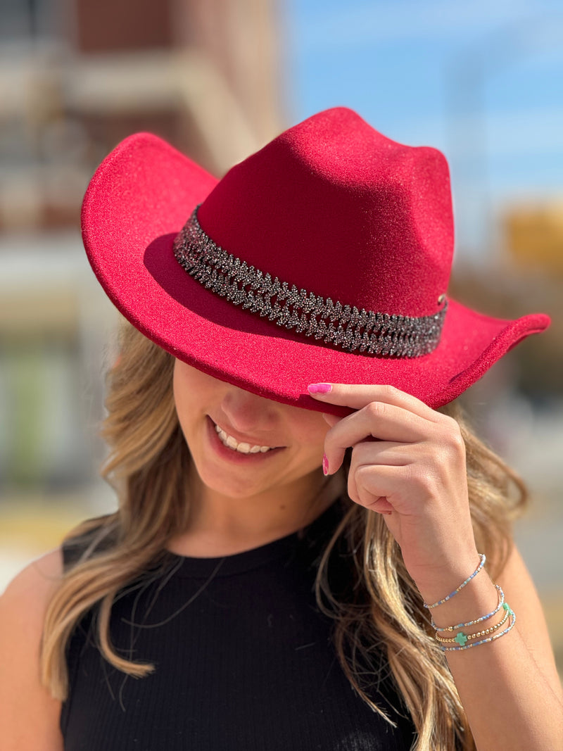 C.C. MAGGIE COWBOY HAT BURGUNDY WITH GLITTER BAND-Sissy Boutique