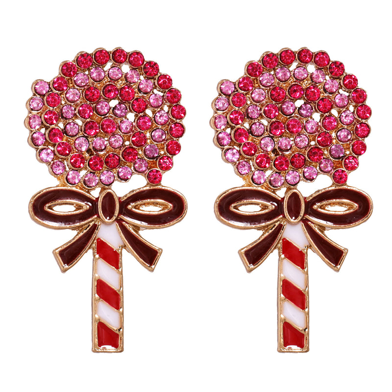 PINK RED CRYSTAL BOWKNOT SWEET LOLLIPOP EARRINGS-Sissy Boutique