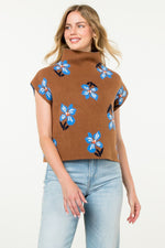 THML Brown and Blue Flower Knit Sleeveless Sweater-THML-Sissy Boutique