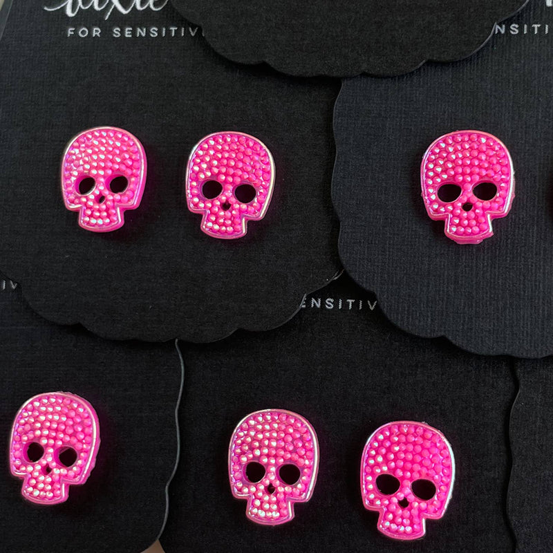 DIXIE BLISS - STUDDED SKULLS STUDS IN BUBBLEGUM SHIMMER-Dixie Bliss