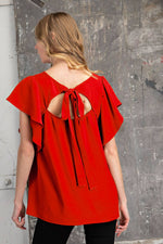 RED RIBBON TIE BACK SHORT SLEEVE TOP WITH RUFFLES-FSL Apparel