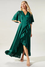 EMERALD GREEN SHORT SLEEVE ABELIA HI LOW MAXI DRESS-Sugarlips