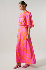 LAVA FLOW PINK AND ORANGE MEARA ONE SHOULDER SATIN MAXI DRESS-Sugarlips