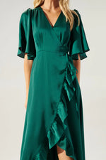 EMERALD GREEN SHORT SLEEVE ABELIA HI LOW MAXI DRESS-Sugarlips