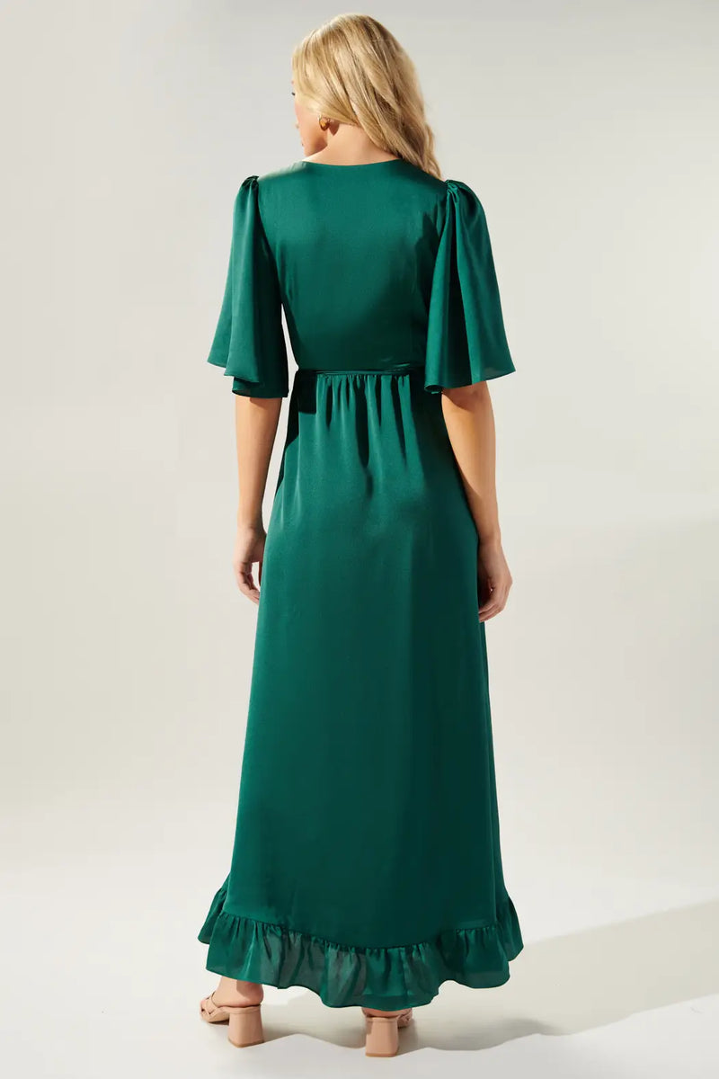 EMERALD GREEN SHORT SLEEVE ABELIA HI LOW MAXI DRESS-Sugarlips