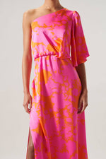 LAVA FLOW PINK AND ORANGE MEARA ONE SHOULDER SATIN MAXI DRESS-Sugarlips