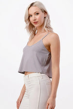 PEARL GREY RIBBED KNIT SWING CROPPED CAMI WITH ADJUSTABLE STRAPS-Sissy Boutique